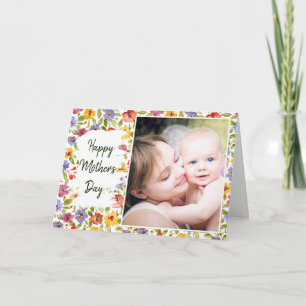 Tarjeta del Día de la Madre con marco de foto flor