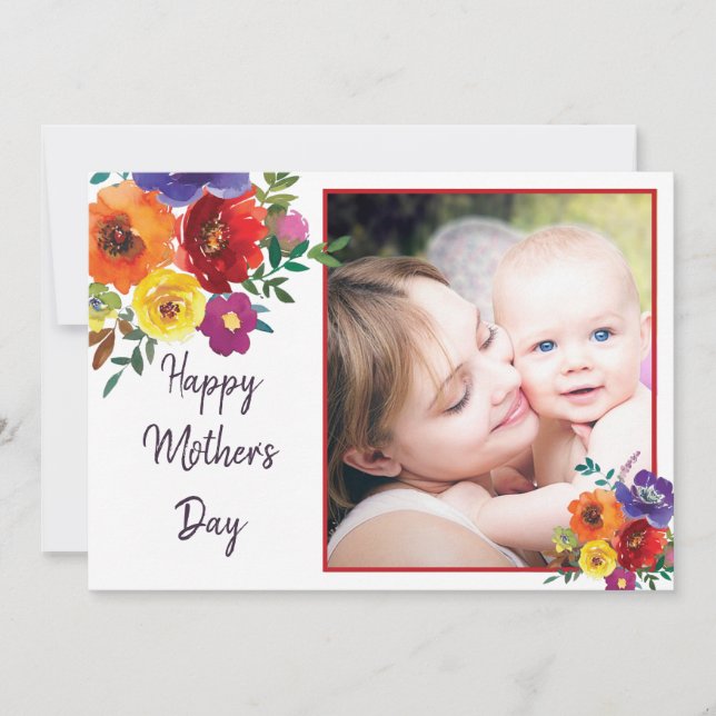 Tarjeta del Día de la Madre con marco de foto flor (Anverso)