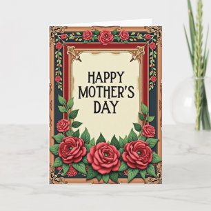 Tarjeta del Día de la Madre con Marco Floral Feliz