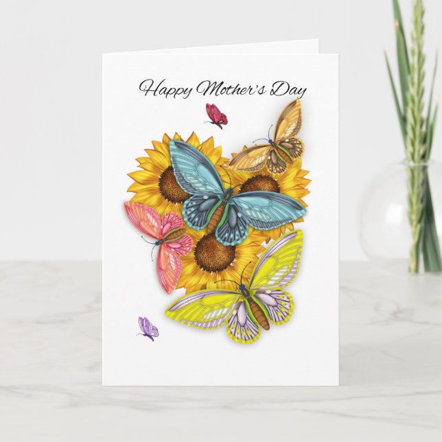 Tarjeta del Día de la Madre con mariposas y giraso (Anverso)