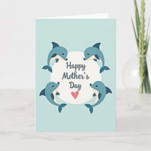 Tarjeta del Día de la Madre con Marsopa Verde Azul