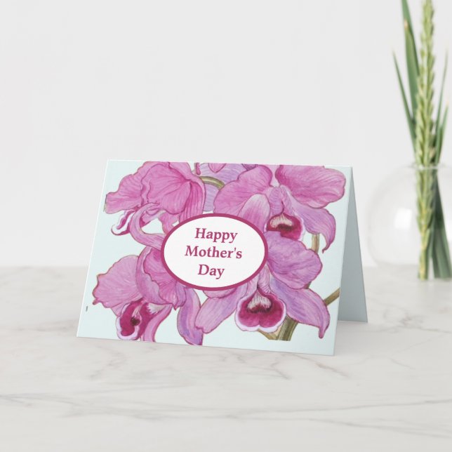 Tarjeta del Día de la Madre con orquídeas y foto (Anverso)