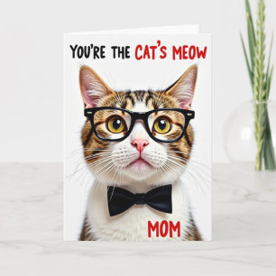 Tarjeta del Día de la Madre con Pajarita de Gato