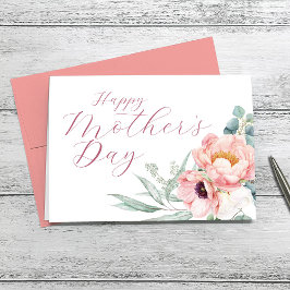 Tarjeta del día de la madre con peonías de eucalip