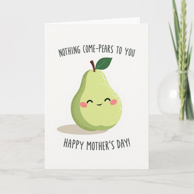 Tarjeta del Día de la Madre con pera alegre (Anverso)