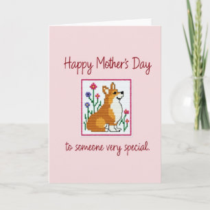 Tarjeta del Día de la Madre con perro bordado