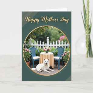 Tarjeta del Día de la Madre con Perro y Flores