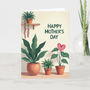 Tarjeta del Día de la Madre con Plantas en Maceta