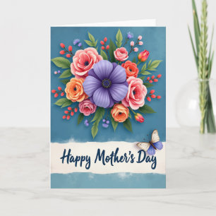 Tarjeta del Día de la Madre con ramo azul verdoso