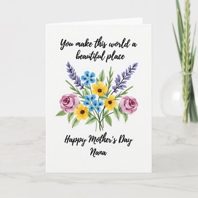 Tarjeta del Día de la Madre con ramo de acuarela (Anverso)