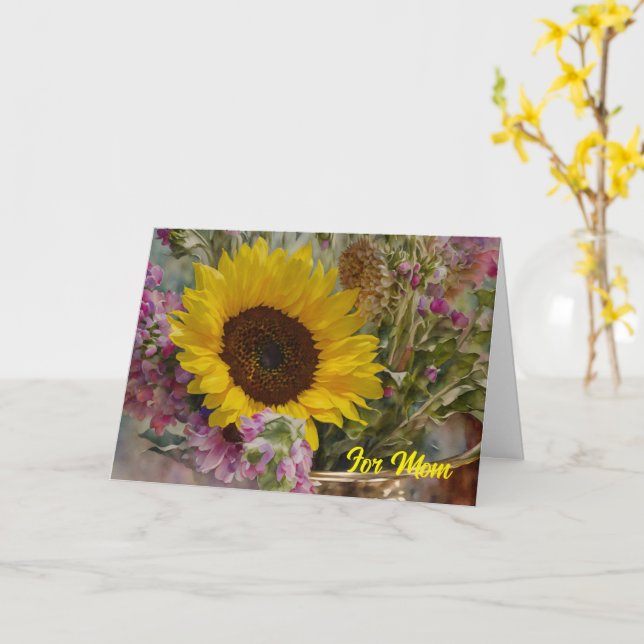 Tarjeta del Día de la Madre con ramo de girasoles (flor amarilla)