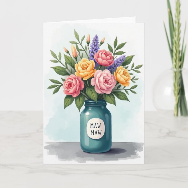 Tarjeta del Día de la Madre con Ramo de Pastel (Anverso)