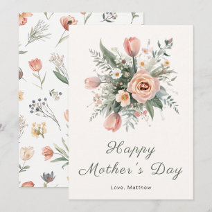 Tarjeta del Día de la Madre con ramo de tulipanes