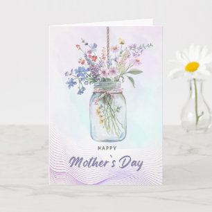 Tarjeta del Día de la Madre con ramo floral en acu