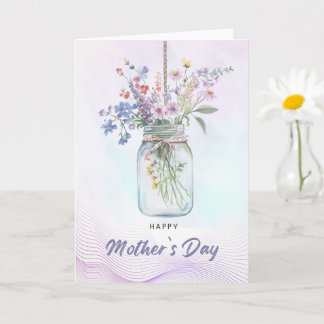 Tarjeta del Día de la Madre con ramo floral en acu