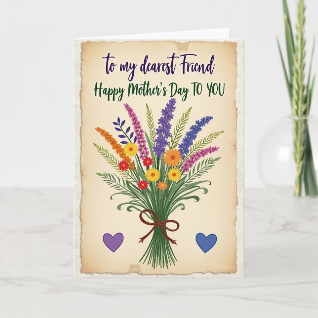 Tarjeta del Día de la Madre con Ramo Rústico (Anverso)