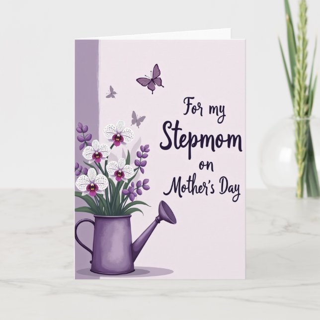 Tarjeta del Día de la Madre con Regadera Morada (Anverso)