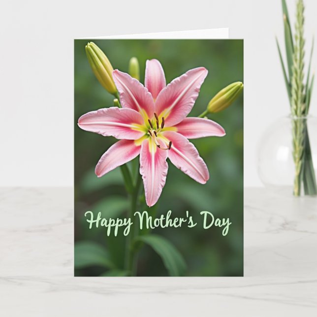 Tarjeta del Día de la Madre con Rosa Fuchsia (Anverso)