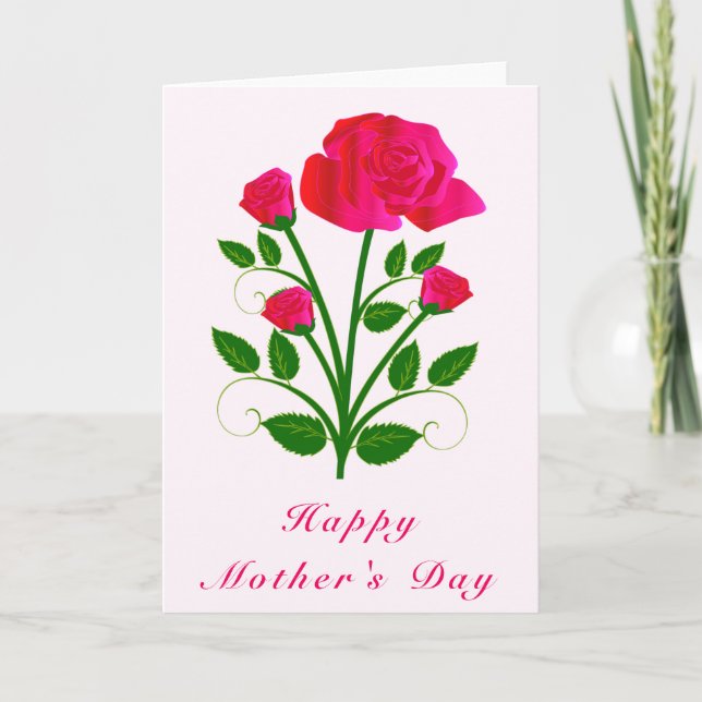 Tarjeta del día de la madre con rosas rosadas (Anverso)