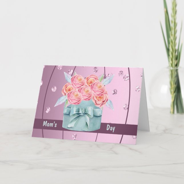 Tarjeta del día de la madre con rosas rosadas y di (Anverso)