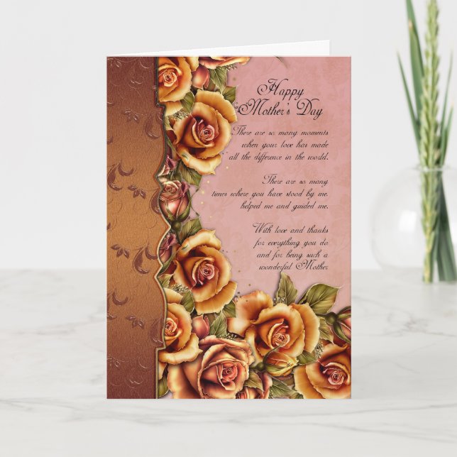 Tarjeta del Día de la Madre con Rosas y palabras d (Anverso)