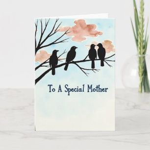 Tarjeta del Día de la Madre con Silueta de Pájaros