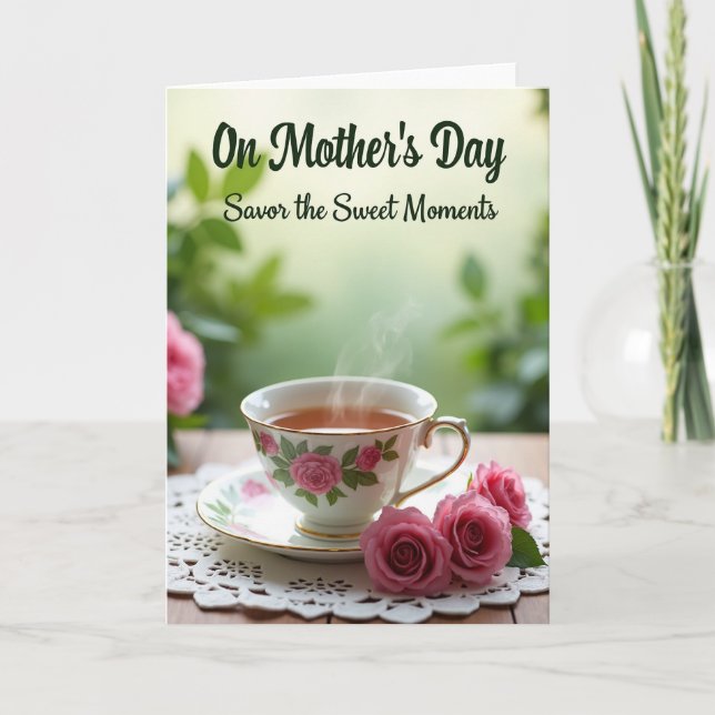 Tarjeta del Día de la Madre con té de rosa (Anverso)