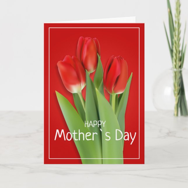 Tarjeta del Día de la Madre con Tulipanes Rojos (Anverso)