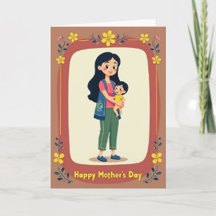 Tarjeta del Día de la Madre con túnica oliva