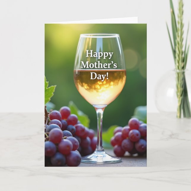 Tarjeta del Día de la Madre con Vino Rosado (Anverso)
