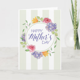 Tarjeta del Día de la Madre con Wreath floral acua
