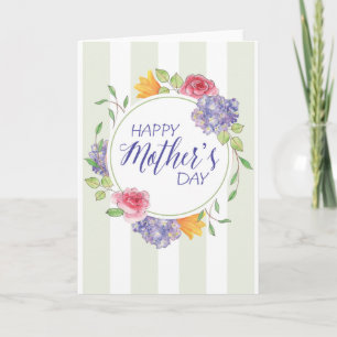 Tarjeta del Día de la Madre con Wreath floral acua