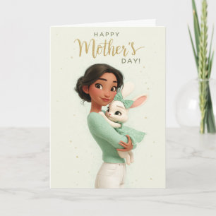 Tarjeta del Día de la Madre Conejo Verde Menta