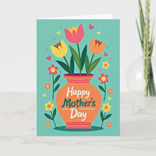 Tarjeta del Día de la Madre Corazón Floral Feliz