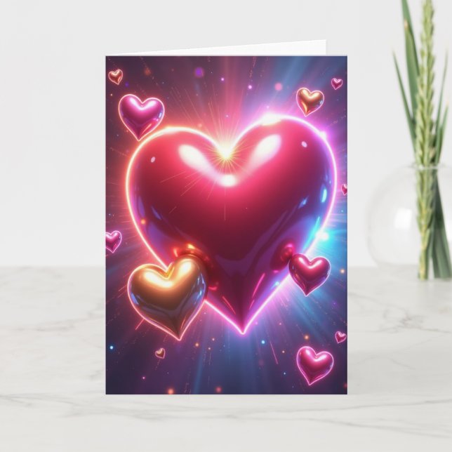 Tarjeta del Día de la Madre Corazón Radiante (Anverso)