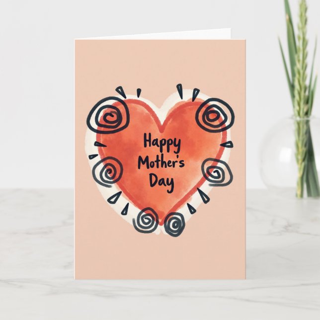 Tarjeta del Día de la Madre Corazón Rústico (Anverso)
