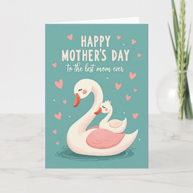 Tarjeta del Día de la Madre de Cisnes Turquesa (Anverso)