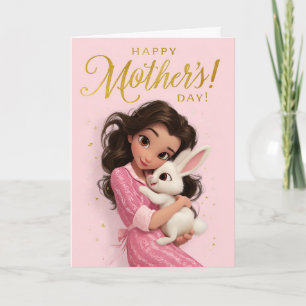 Tarjeta del Día de la Madre de Conejito Abrazado A