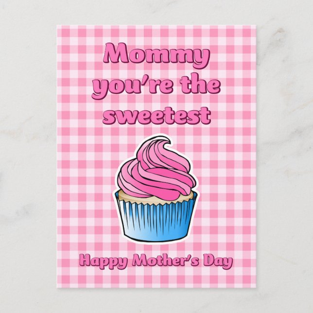 Tarjeta del Día de la Madre de Cupcake Rosa Dulce (Anverso)