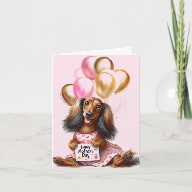 Tarjeta del Día de la Madre de Dachshund de pelo l (Anverso)