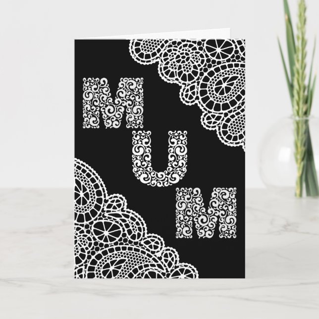 Tarjeta del día de la madre de encaje blanco y neg (Anverso)