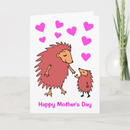 Tarjeta del Día de la Madre de Erizo Madre e Hijo 