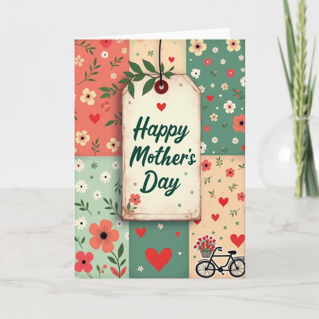 Tarjeta del Día de la Madre de Flores Acolchadas (Anverso)