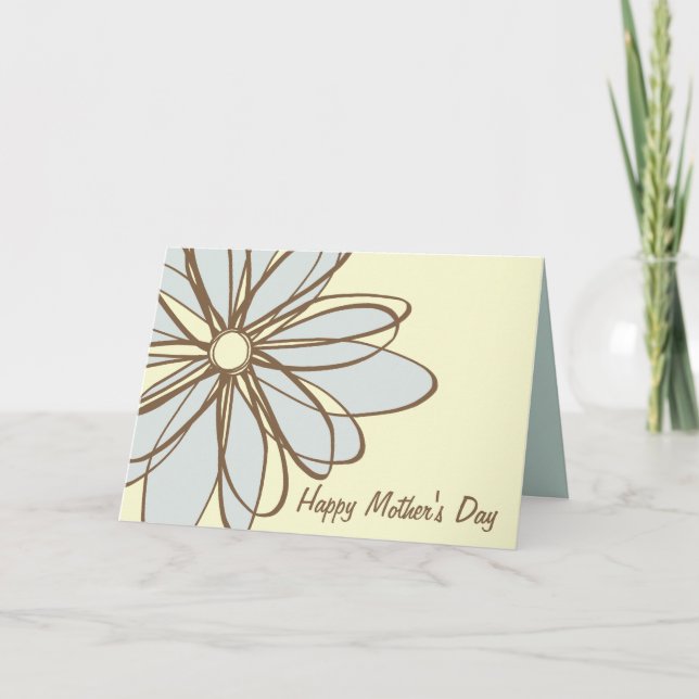 Tarjeta del día de la madre de flores azules y mar (Anverso)