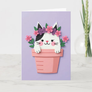 Tarjeta del Día de la Madre de Gato Floral Dulce