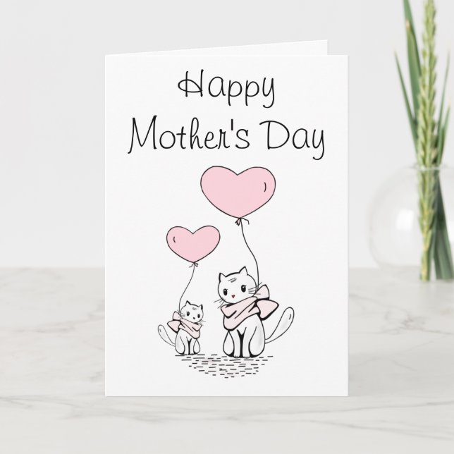 Tarjeta del Día de la Madre de gato lindo para mam (Anverso)