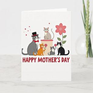 Tarjeta del Día de la Madre de Gatos Ilustrados