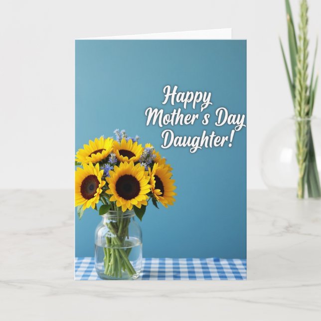 Tarjeta del Día de la Madre de Gingham Azul (Anverso)