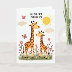 Tarjeta del Día de la Madre de la familia de jiraf