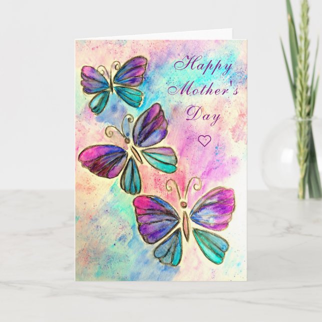 Tarjeta del día de la madre de las mariposas volad (Anverso)